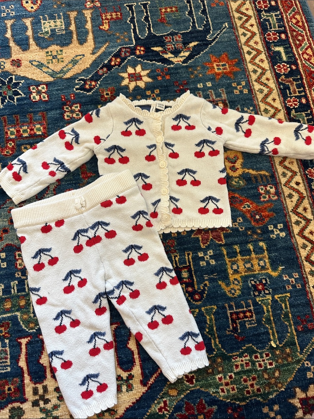 6-12 months Janie and Jack sweater and pants set cherry print